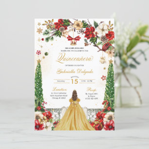Weihnachten Winter Poinsettia Red Gold Quinceanera Einladung