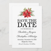 Weihnachten Winter Poinsettia Watercolor Save The Date (Vorne/Hinten)