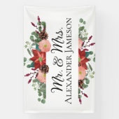 Weihnachten Winter Red Floral Mr & Mrs Wedding Banner (Vertikal)