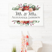 Weihnachten Winter Red Floral Mr & Mrs Wedding Banner (InSitu)