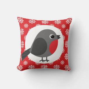 Weihnachten / Winter Robin Snowflakes Rot Kissen