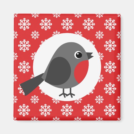 Weihnachten / Winter Robin Snowflakes Rot Magnet (Vorne)
