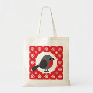 Weihnachten / Winter Robin Snowflakes Rot Tragetasche