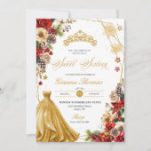 Weihnachten Winter Rot & Gold Poinsettia Süße 16 Einladung (Vorderseite)