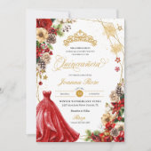 Weihnachten Winter Rot und Gold Poinsettia Quincea Einladung (Vorderseite)