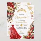Weihnachten Winter Rot und Gold Poinsettia Quincea Einladung (Vorne/Hinten)