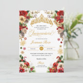 Weihnachten Winter Rot und Gold Poinsettia Quincea Einladung (Stehend Vorderseite)