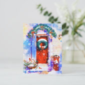 Weihnachten Winter Rote Zuhause Tür Wasserfarbe (Stehend Vorderseite)