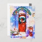 Weihnachten Winter Rote Zuhause Tür Wasserfarbe (Vorne/Hinten)