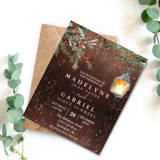 Weihnachten Winter Rustikale Pine Drop Wood Weddin Flyer