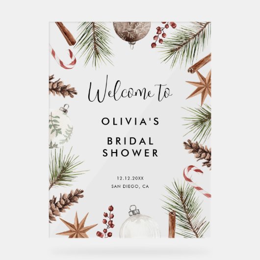 Weihnachten Winter Rustikales Brautparty Willkomme Acrylschild (Vorderseite)