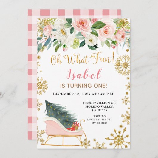 Weihnachten Winter Schlitten Oh was Spaß Erster Ge Einladung (Vorne/Hinten)