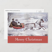 Weihnachten, Winter, Schlittenpferd Feiertagspostkarte (Vorne/Hinten)