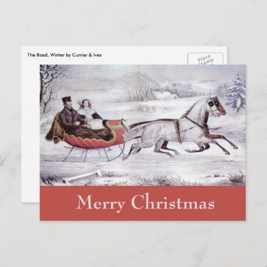 Weihnachten, Winter, Schlittenpferd Feiertagspostkarte (Vorne/Hinten)