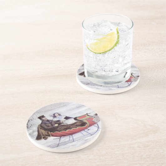 Weihnachten, Winter, Schlittenpferd Untersetzer (Seite)