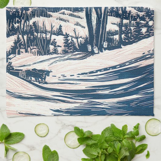 Weihnachten, Winter Schnee Berglandschaft Geschirrtuch (Gefaltet)