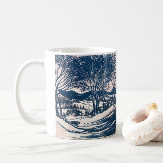 Weihnachten, Winter Schnee Berglandschaft Kaffeetasse (Mit Donut)