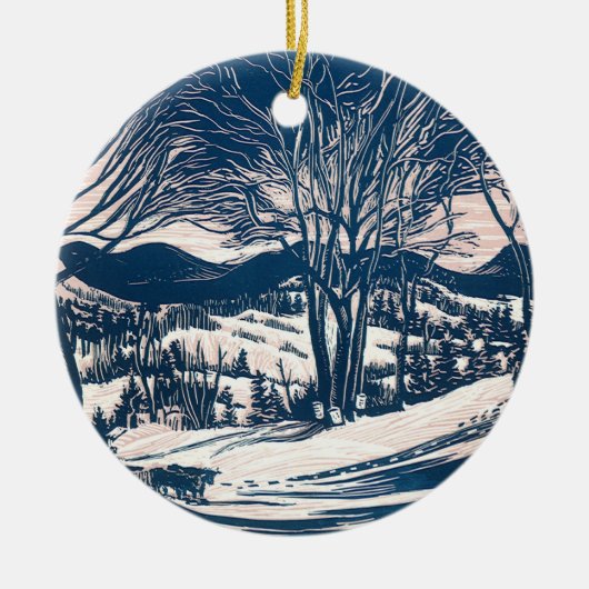 Weihnachten, Winter Schnee Berglandschaft Keramikornament (Vorne)