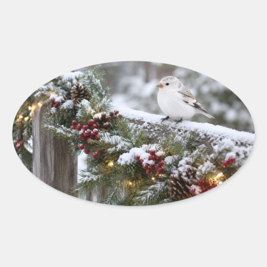 Weihnachten Winter Schneefink Ovaler Aufkleber (Vorderseite)