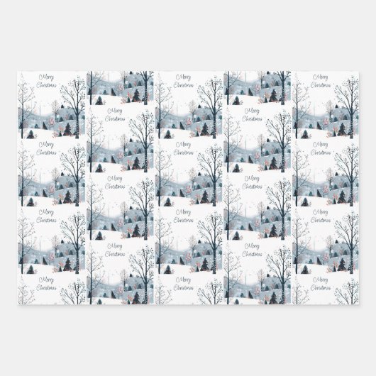 Weihnachten Winter Schneewelt Frohe Weihnachten Geschenkpapier Set (Vorderseite)