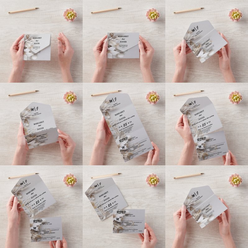 Weihnachten Winter Silver Blume Vintage Hochzeit All In One Einladung