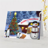 Weihnachten Winter Snowman & Penguin Freunde Karte (Gelbe Blume)
