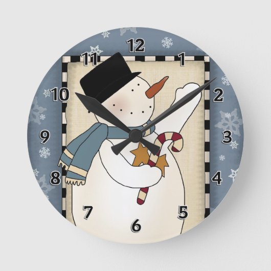 Weihnachten Winter Snowman wünscht Runde Wanduhr (Vorderseite)