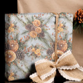 Weihnachten Winter Solstice Naturkiefer & Orange Geschenkpapier
