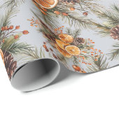 Weihnachten Winter Solstice Naturkiefer & Orange Geschenkpapier (Rolleneckpunkt)
