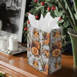 Weihnachten Winter Solstice Naturkiefer & Orange Mittlere Geschenktüte