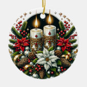 Weihnachten Winter Solstice Poinsettia & Greenerie Keramik Ornament (Vorne)