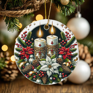 Weihnachten Winter Solstice Poinsettia & Greenerie Keramik Ornament