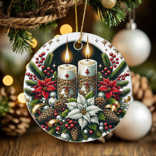 Weihnachten Winter Solstice Poinsettia & Greenerie Keramik Ornament