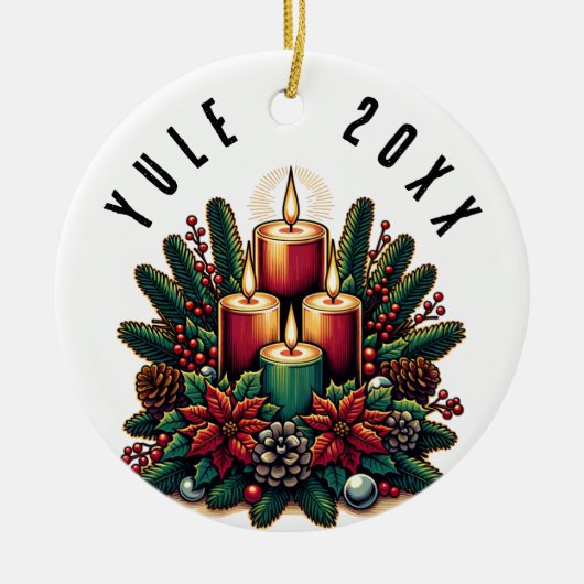 Weihnachten Winter Solstice Poinsettia & Greenerie Keramik Ornament (Vorne)