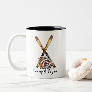 Weihnachten Winter Vintag Skis Raccoon Sehr geehrt Zweifarbige Tasse