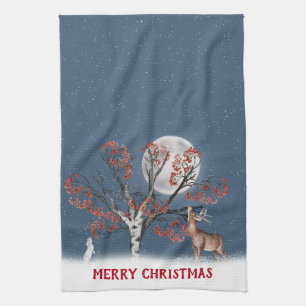 Weihnachten Winter Wildtiere und Mond Geschirrtuch