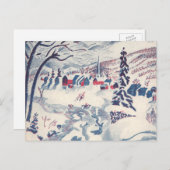 Weihnachten, Winterdorf Schnee Feiertagspostkarte (Vorne/Hinten)