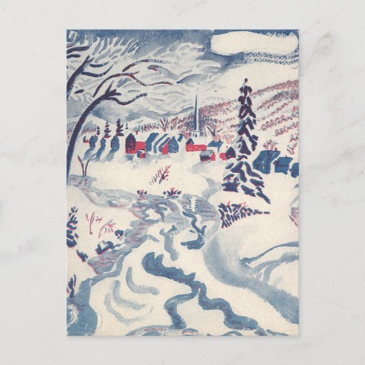 Weihnachten, Winterdorf Schnee Feiertagspostkarte (Vorderseite)