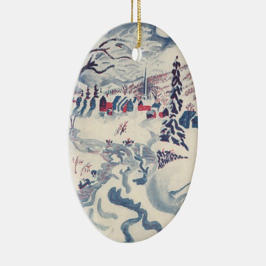 Weihnachten, Winterdorf Schnee Keramikornament (Rechts)