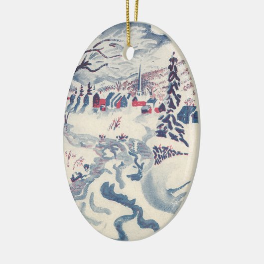 Weihnachten, Winterdorf Schnee Keramikornament (Links)