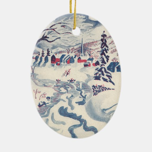 Weihnachten, Winterdorf Schnee Keramikornament (Hinten)