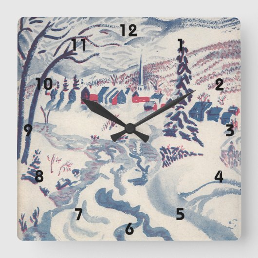 Weihnachten, Winterdorf Schnee Quadratische Wanduhr (Vorderseite)