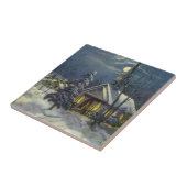 Weihnachten, Winterkirche im Schnee mit dem Mond Fliese (Seite)