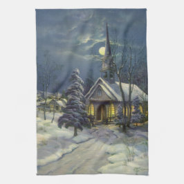 Weihnachten, Winterkirche im Schnee mit dem Mond Handtuch