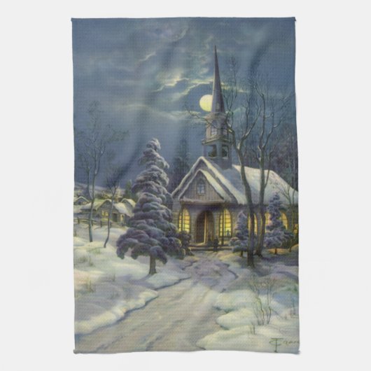Weihnachten, Winterkirche im Schnee mit dem Mond Handtuch (Vertikal)