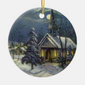 Weihnachten, Winterkirche im Schnee mit dem Mond Keramik Ornament (Vorne)