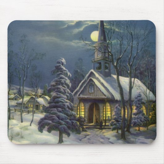 Weihnachten, Winterkirche im Schnee mit dem Mond Mousepad (Vorne)