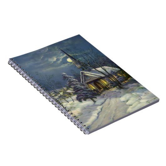 Weihnachten, Winterkirche im Schnee mit dem Mond Notizblock (Rechte Seite)