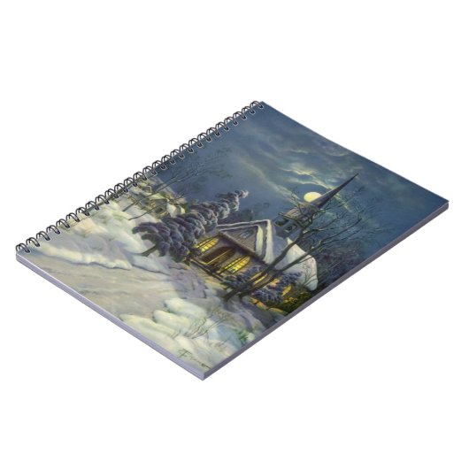 Weihnachten, Winterkirche im Schnee mit dem Mond Notizblock (Linke Seite)