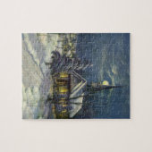 Weihnachten, Winterkirche im Schnee mit dem Mond Puzzle (Horizontal)